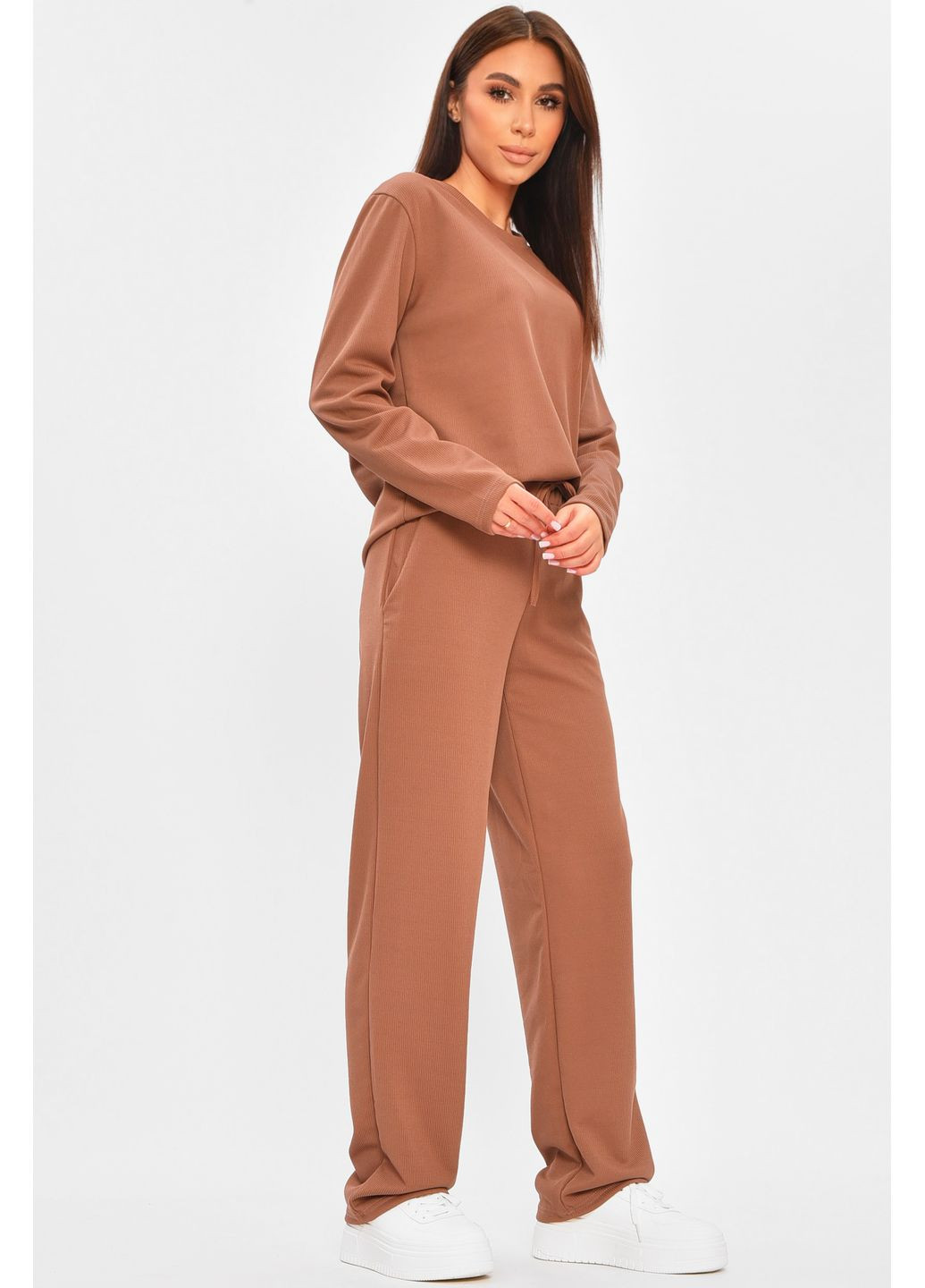 Костюм жіночий однотонний у рубчик шоколадного кольору Let's Shop (364117538)