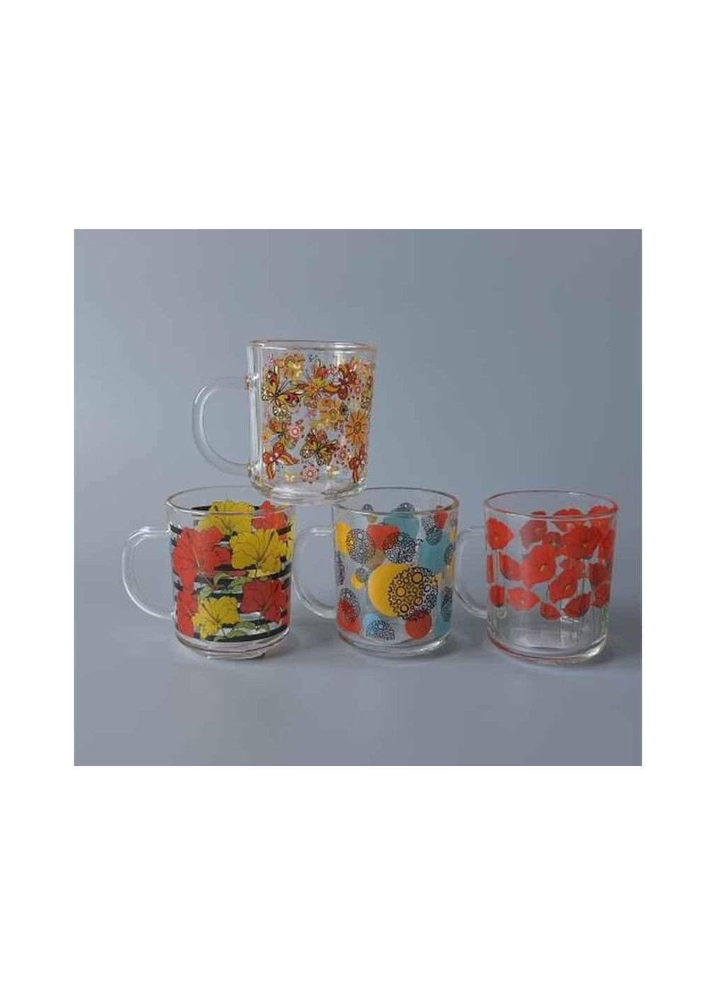 Чашка 240мл 9304-9 скляна Квіти мікс ТМ SNT (304644327)