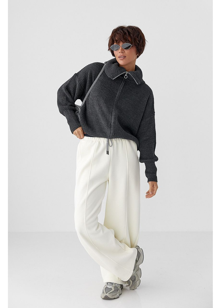 Теплые спортивные штаны палаццо с двойным поясом - черный цвет Lurex (364967707)