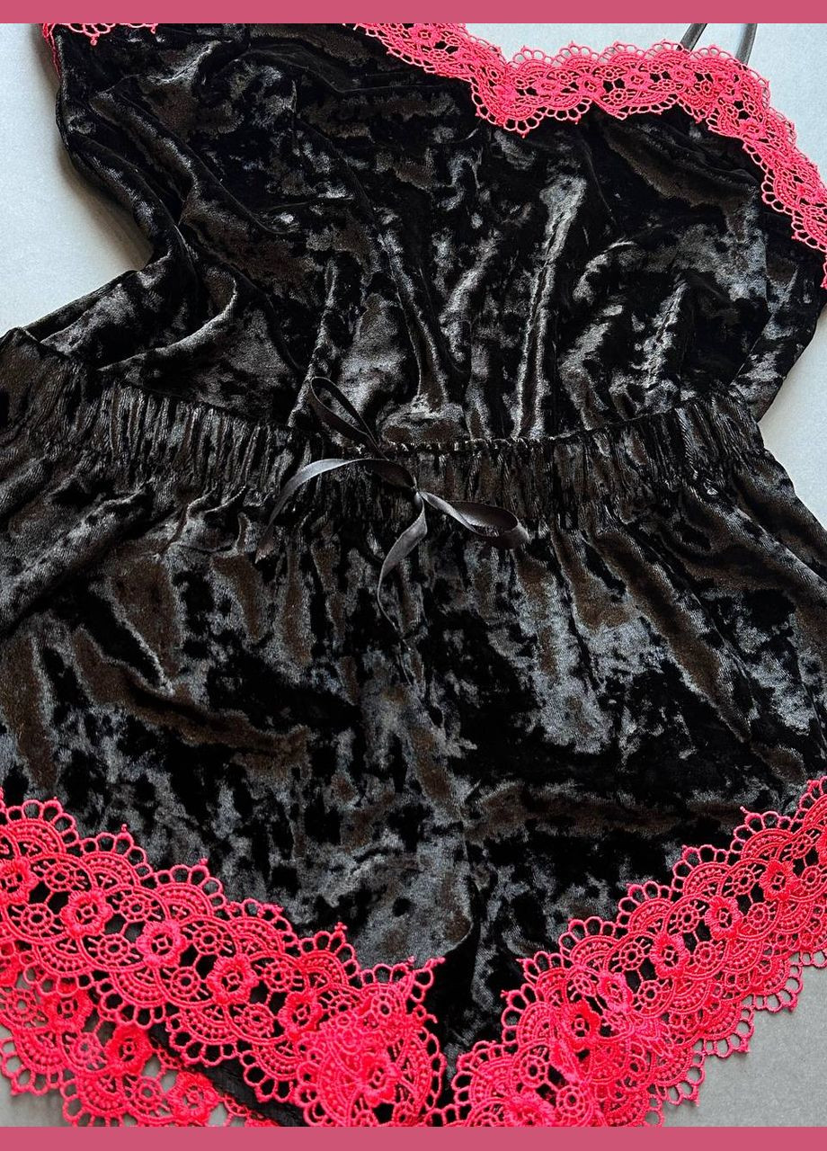 Комбинированная всесезон велюровая пижама с кружевом,майка и шорты Exclusive