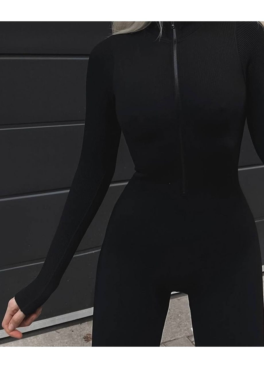 Комбинезон женский рубчик на флисе No Brand чёрный