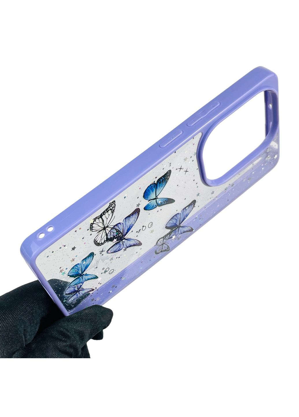 Чохол для POCO M6 Pro 4G з блискітками з метеликами на сяомі поко м6 про 4г бузковий Xiaomi (366387590)