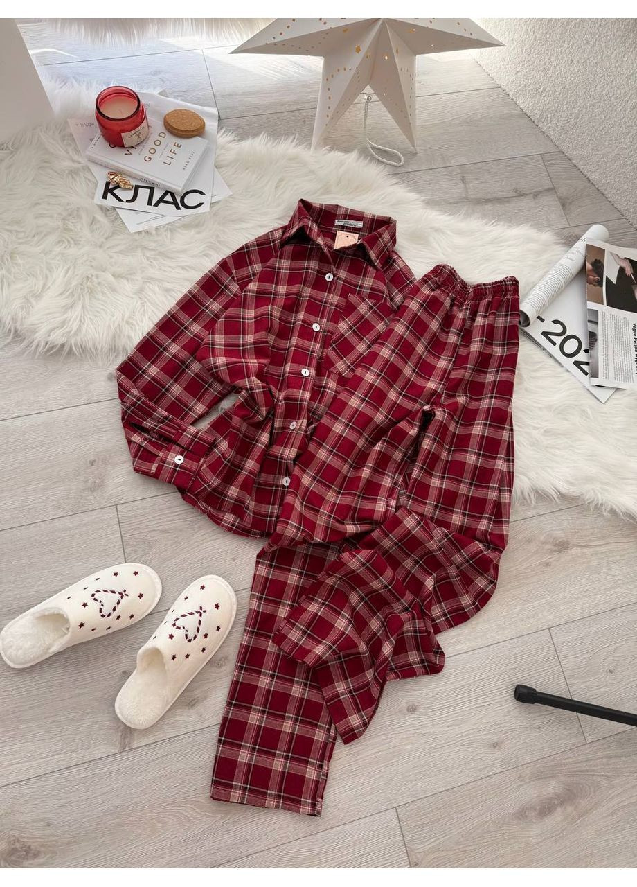 Бордова всесезон піжама жіноча сорочка + брюки Гермес