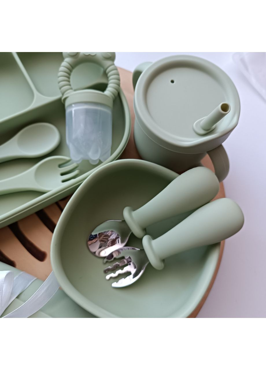 Набор посуды для малыша Оливка 10 шт Безопасная посуда для прикорма Посуда для малышей тарелка миска стакан (0336) No Brand (368999973)