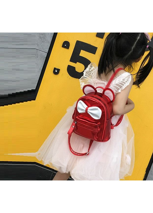 Мік рюкзак для дівчаток з вушками і бантиком Міккі Маус блискучий червоний No Brand (351536897)