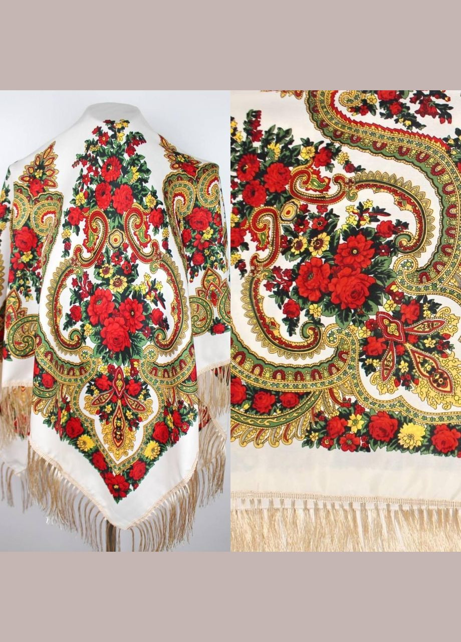 Платок в народном стиле "Цветы Полесья" Молочная 616001 Колорит (322502029)