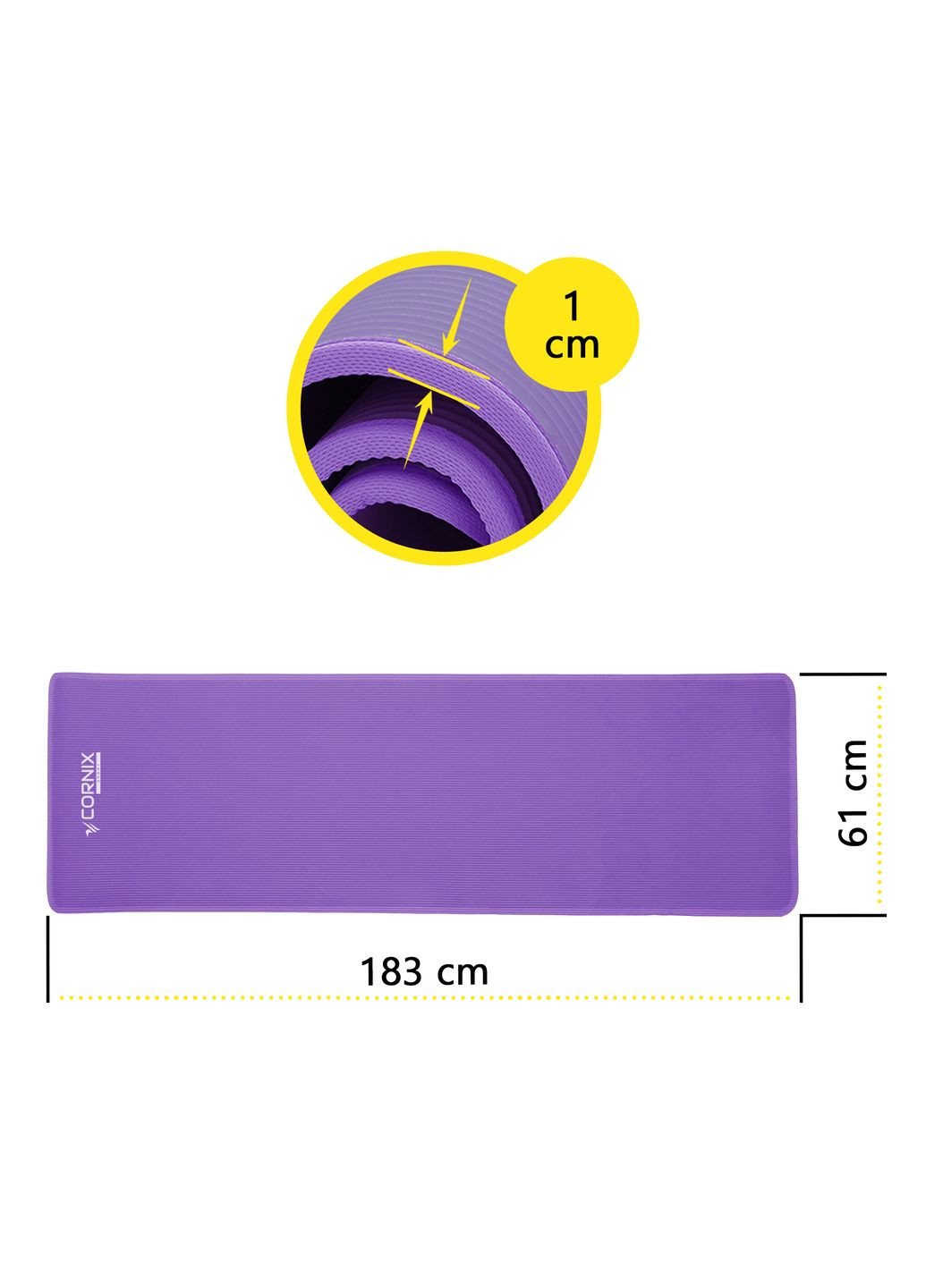 Коврик спортивный NBR 183 x 61 x 1 cм для йоги и фитнеса Purple/Purple Cornix XR-0093 (342758529)