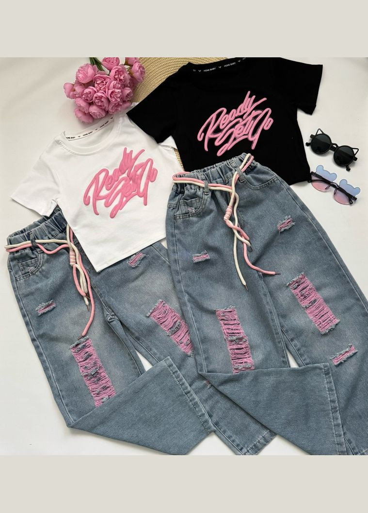 Комбінований демісезонний комплект для дівчинки біла футболка і джинси 10790 No Brand