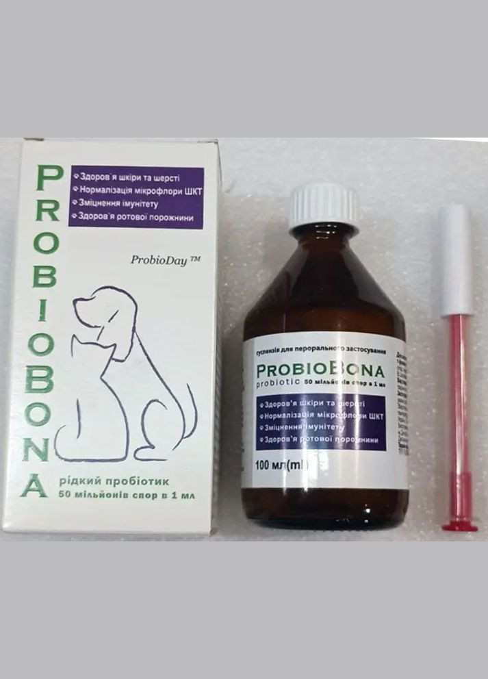 ProbioBona Суспензія пробіотик рідкий для кішок, собак, гризунів, бджіл та інших тварин 100 мл+шприц Probioday (278309354)