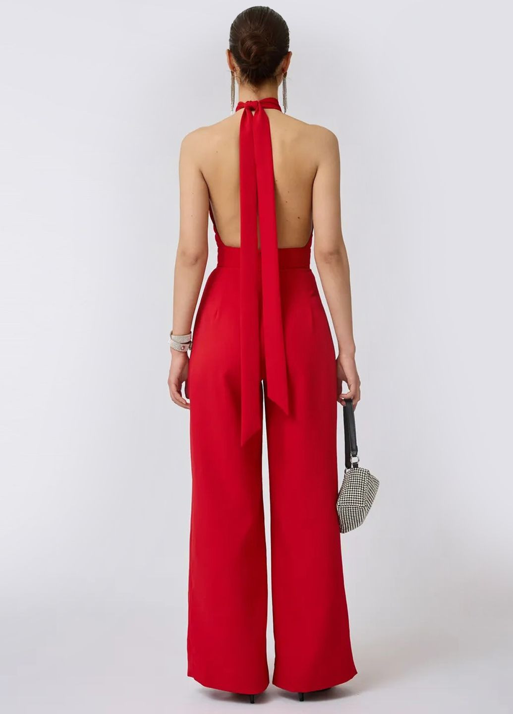Комбінезон літній з відкритою спиною Egostyle комбінезон-брюки однотонний червоний святковий, коктейльний, вечірній софт