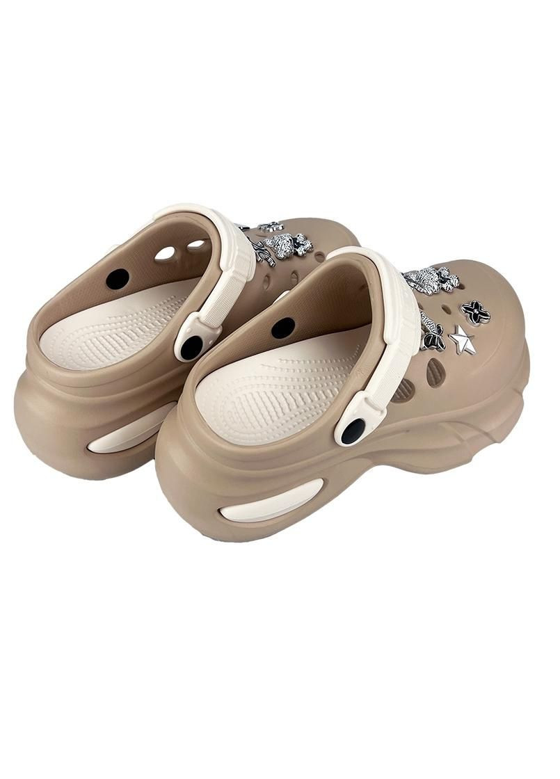 Женские кроксы сабо на платформе с джибитсами бежевые 506-381 Luck Line (331821015)