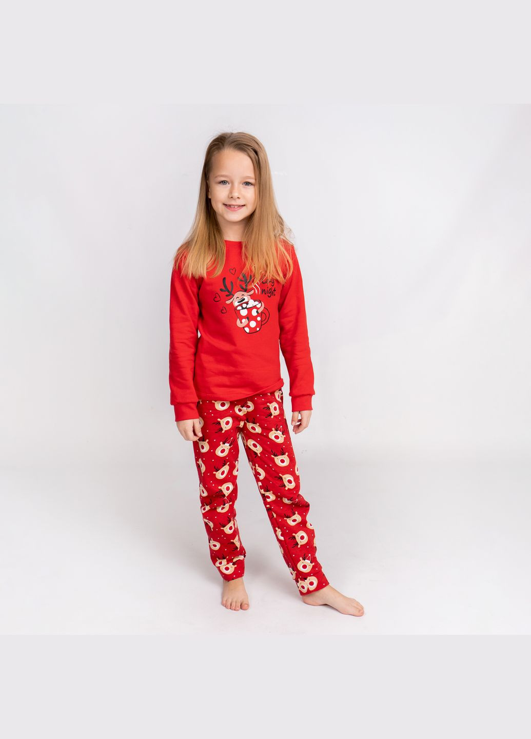 Червона всесезон піжама дитяча з начосом з оленями cozy dexter's