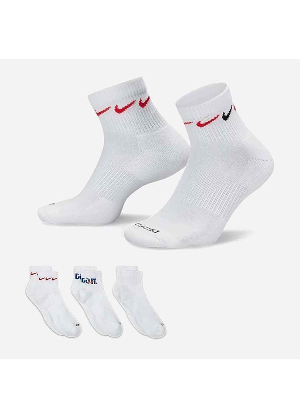 Чорні шкарпетки u nk everyday plus cush ankle білий, мультиколор Nike однотонні (302224157)
