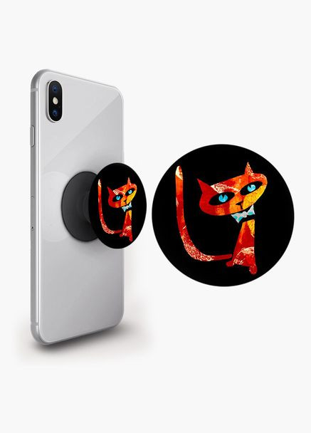 Попсокет держатель для смартфона (Popsockets) Красный котик Черный No Brand (302083815)