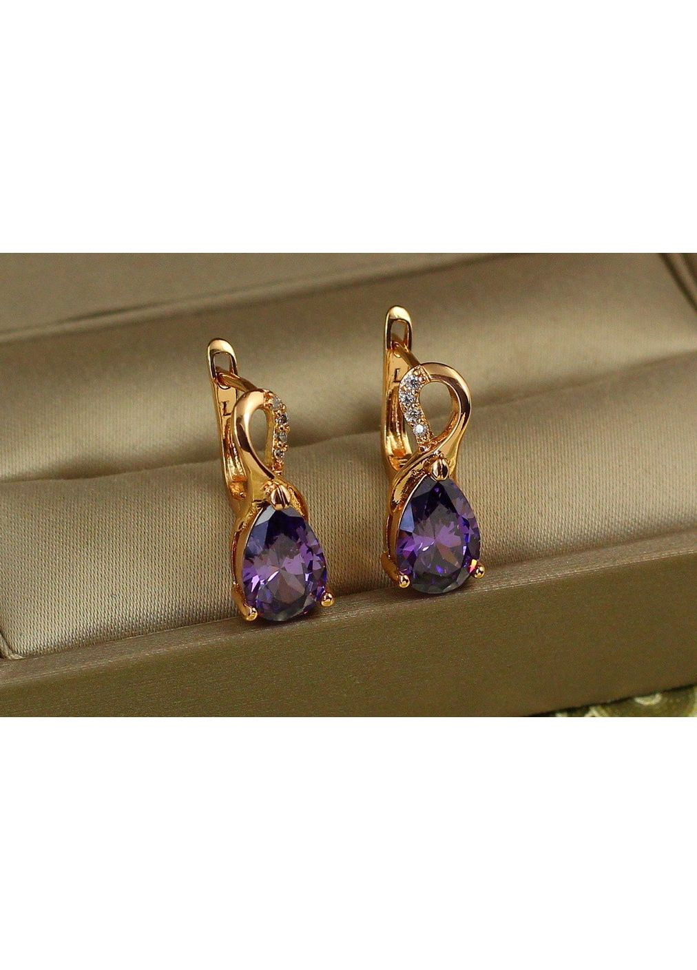 Серьги Скандинавия с фиолетовым камнем 1,8 см золотистые love-shopping Xuping Jewelry (354655799)