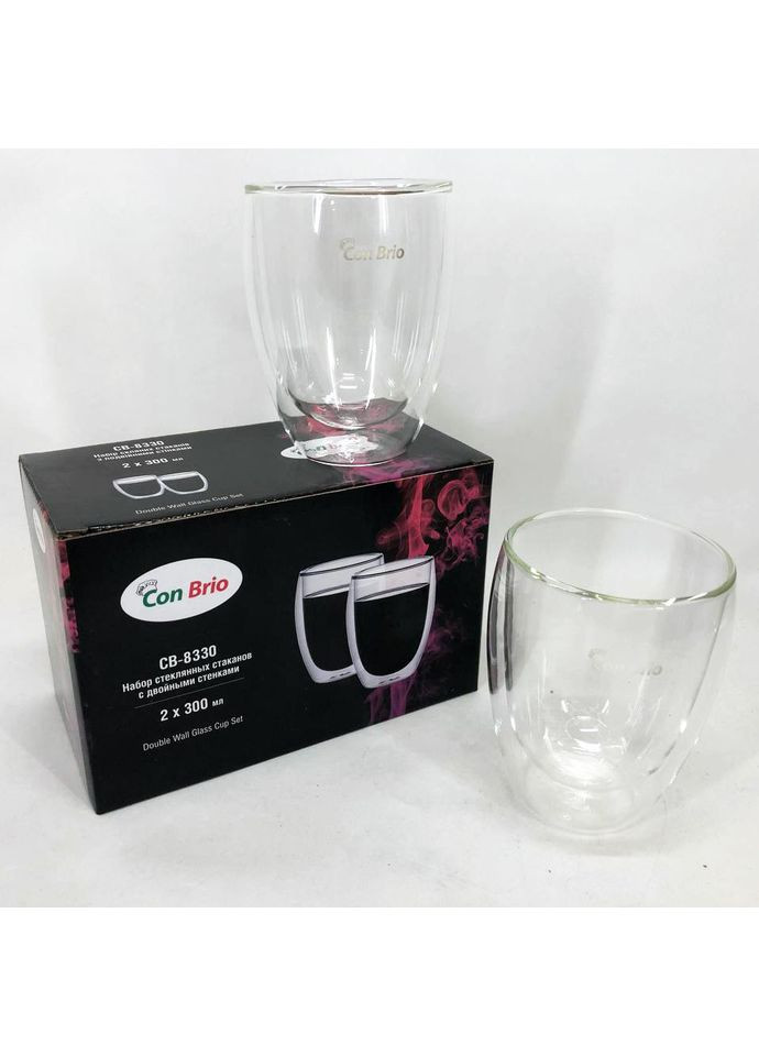 Стакани з подвійними стінками CB-8330-2 300 мл 2 шт, Чашка з подвійними стінками TZ-917 для кави Con Brio (352770546)