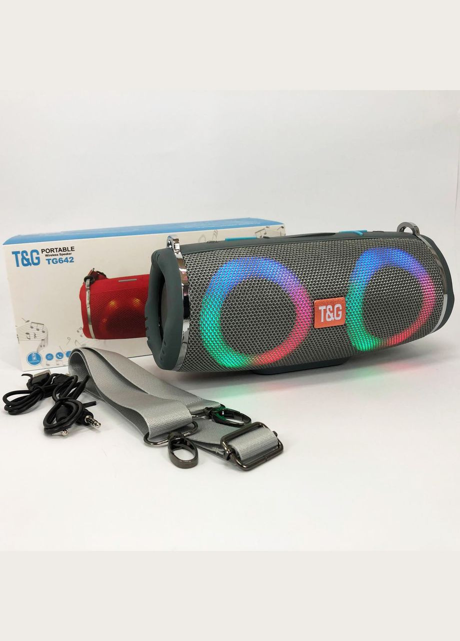 Портативна колонка TG642 з RGB-підсвіткою і ремінцем, портативна колонка з Bluetooth. Колір: сірий T&G (359429540)