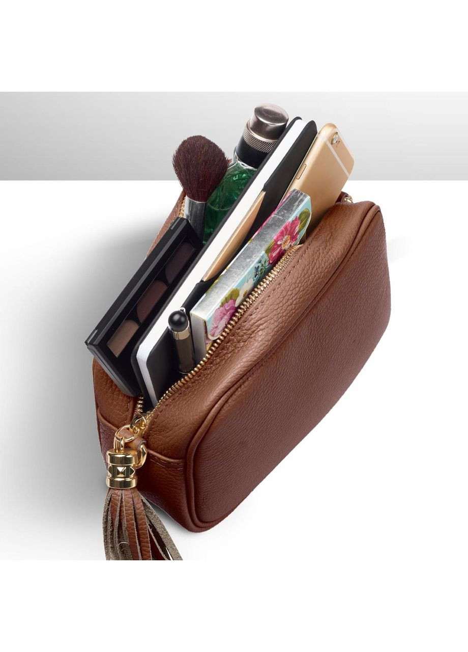 Кросс-боди Коричневый - Итальянская мягкая сумка кросс-боди из натуральной кожи на молнии с подкладкой внутренней TAKEASY (358223256)