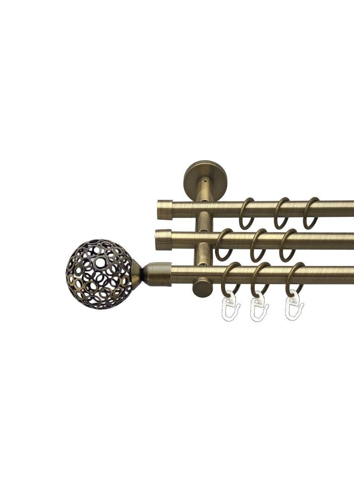 Карниз Савона металевий трирядний циліндр (20 см) гладка труба Антик 16\16\16 мм 300 см (00-00015788) ORVIT (300283337)