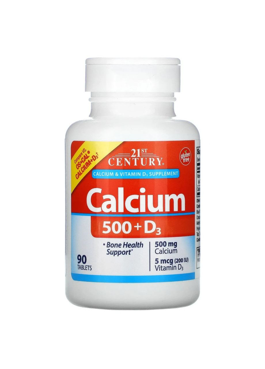 Кальций 500 + D3,, 90 капсуловидных таблеток 21st Century (369609402)