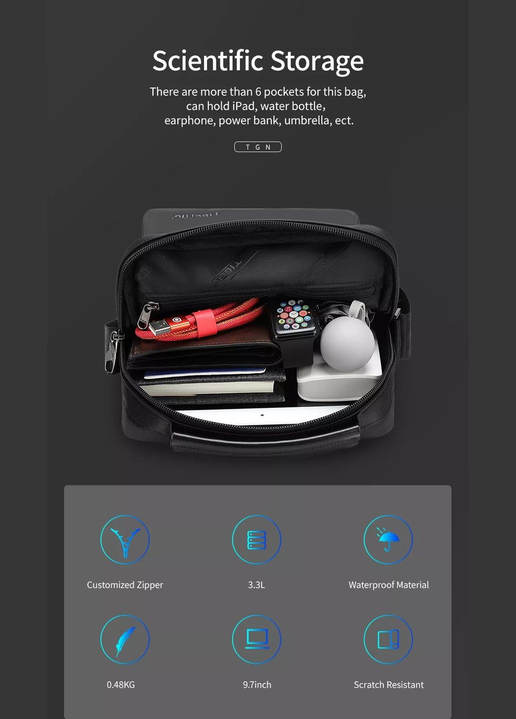 Сумка-мессенджер через плечо для планшета 9.6" T-L5200 водостойкая Tigernu (322130544)