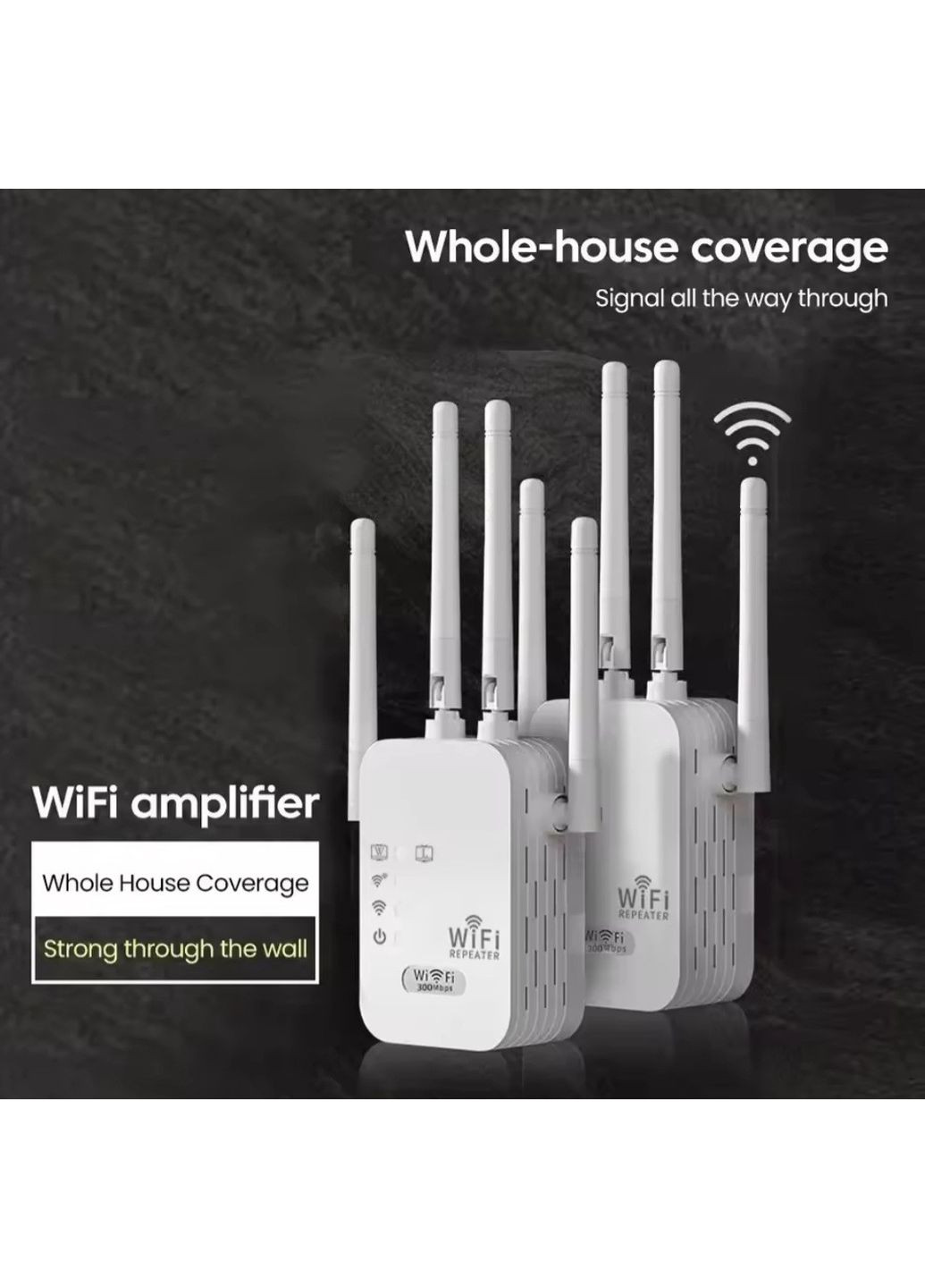 Беспроводной Wi-Fi усилитель-повторитель (репитер) сигнала 300 Мбит/с, 2.4 ГГц, с удлинением радиуса действия No Brand (365779845)