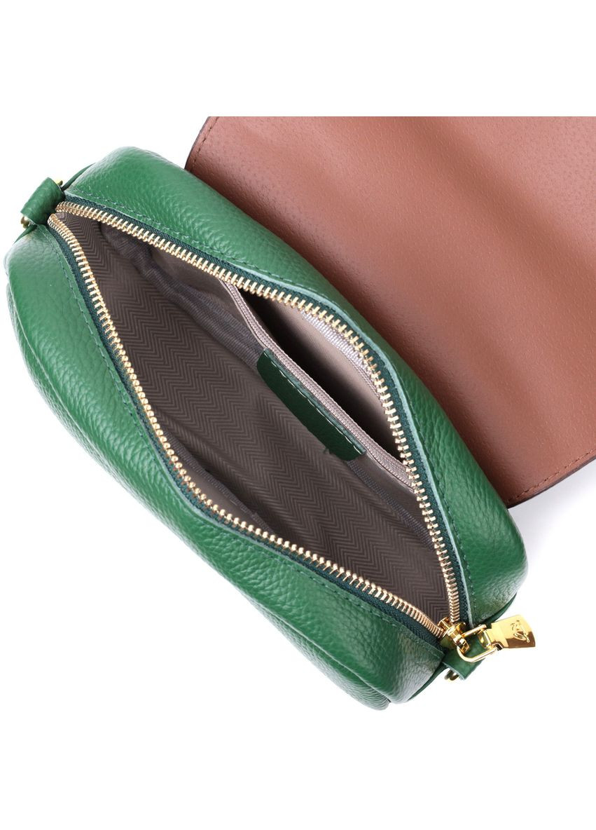 Шкіряна сумка жіноча в красивому кольорі і з фігурним клапаном 22430 Зелена Vintage (298920887)