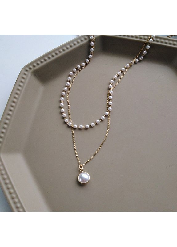 Ланцюжок жіночий подвійний золотистий з перлами No Brand Жіночі прикраси (366196463)