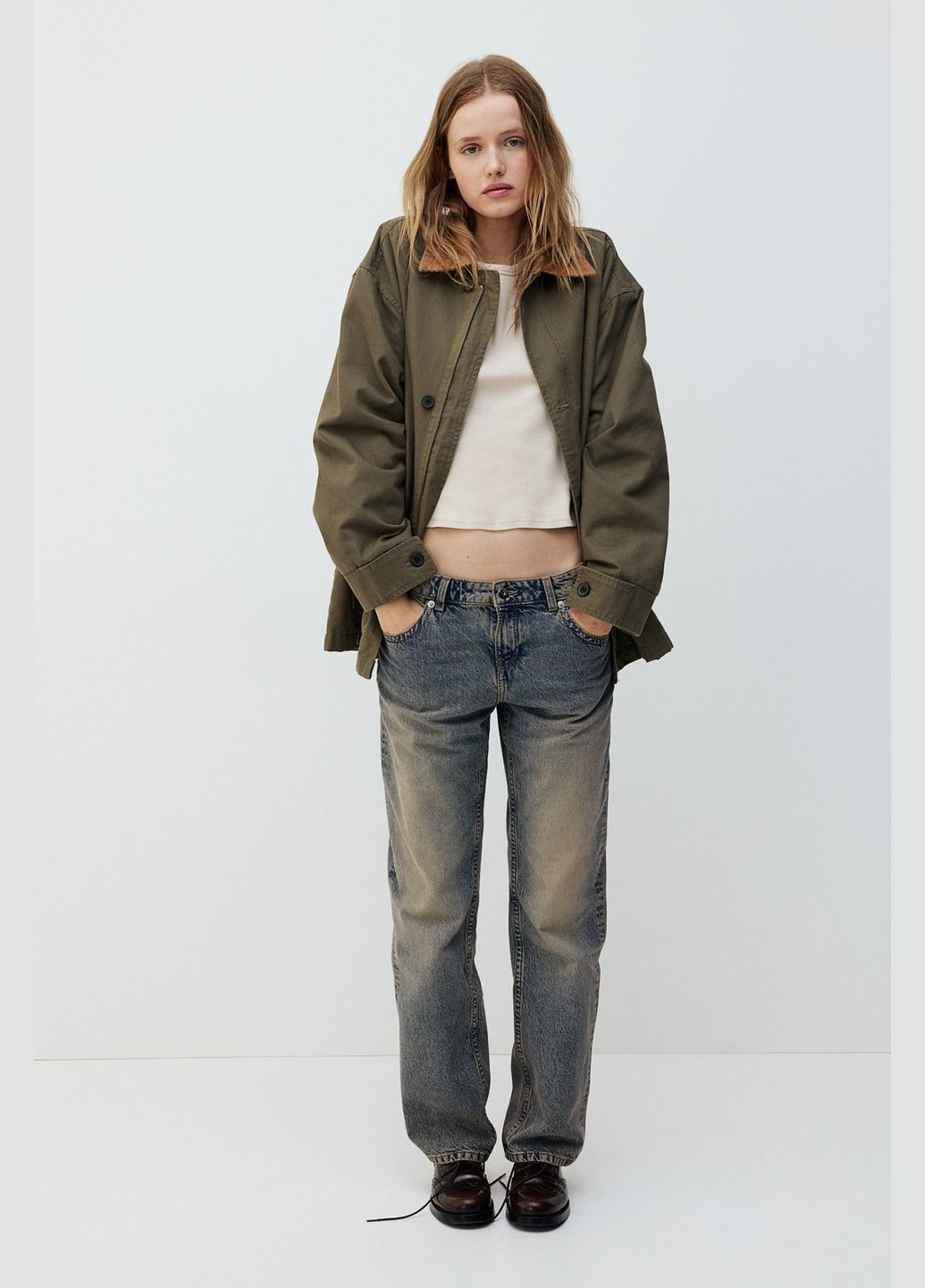 Зеленая демисезонная куртка свободного кроя весенне-осенняя H&M