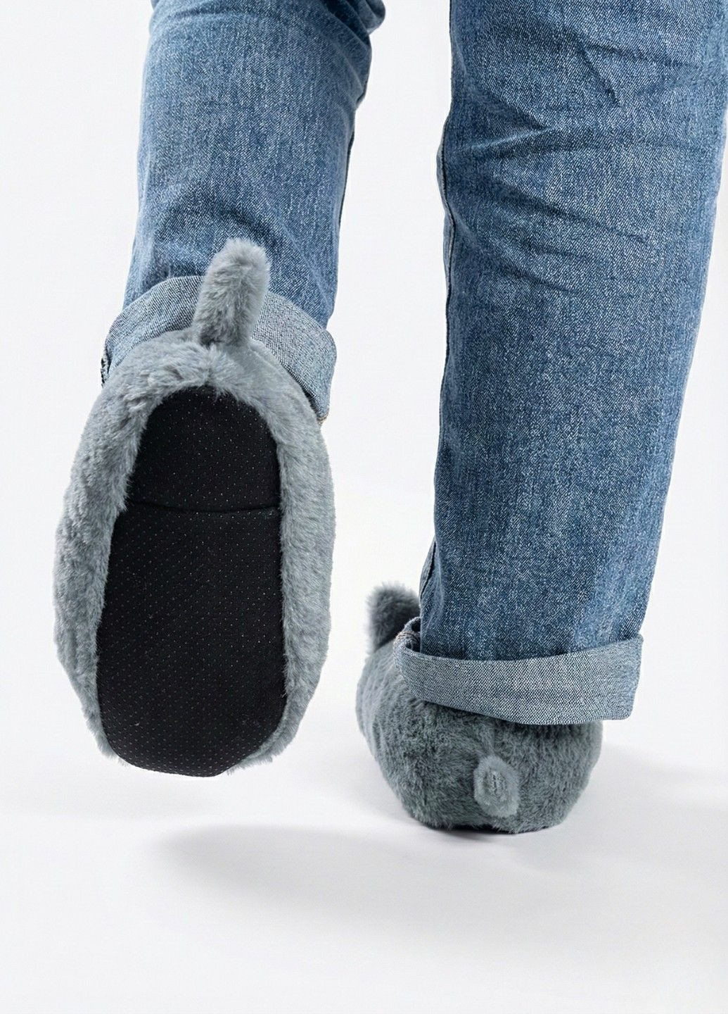 Капці домашні Кіт Грампі для підлітків та дорослих сірі плюшеві Lalapka (370606190)