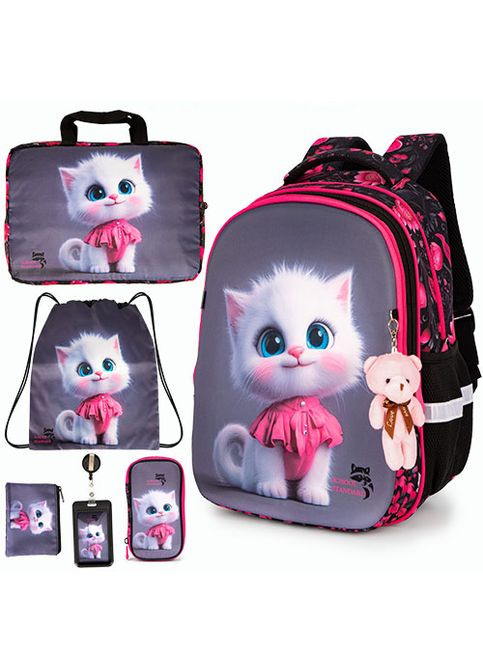 Ортопедический школьный рюкзак 6 в 1 для девочки 38х30х18 см с Котиком для младших классов (170-61) School Standard (366290811)