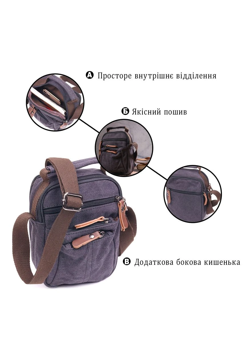 Небольшая мужская сумка из плотного текстиля Черная 15х20х8 см Vintage (391297786)