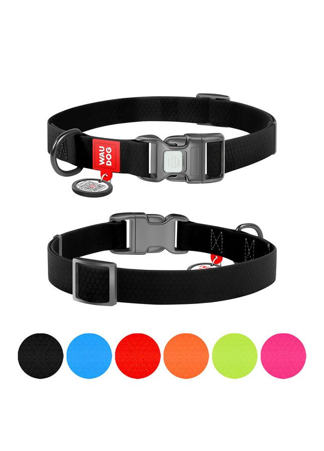 Нашийник для собак водостійкий Waterproof c QR паспортом, пластикова пряжка-фастекс, Ш 25 мм, Дов 34-49 см, чорний WAUDOG (322002721)