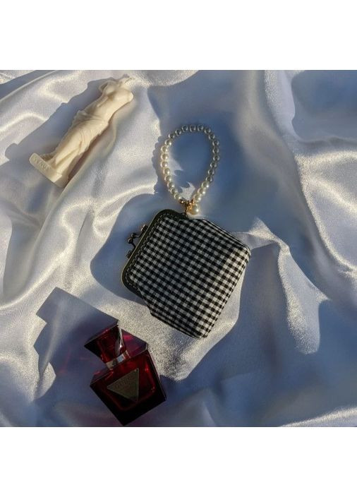 Елегантна маленька сумочка гаманець ридикуль із перлами в карту чорно-білого кольору ретростиль No Brand (362588187)