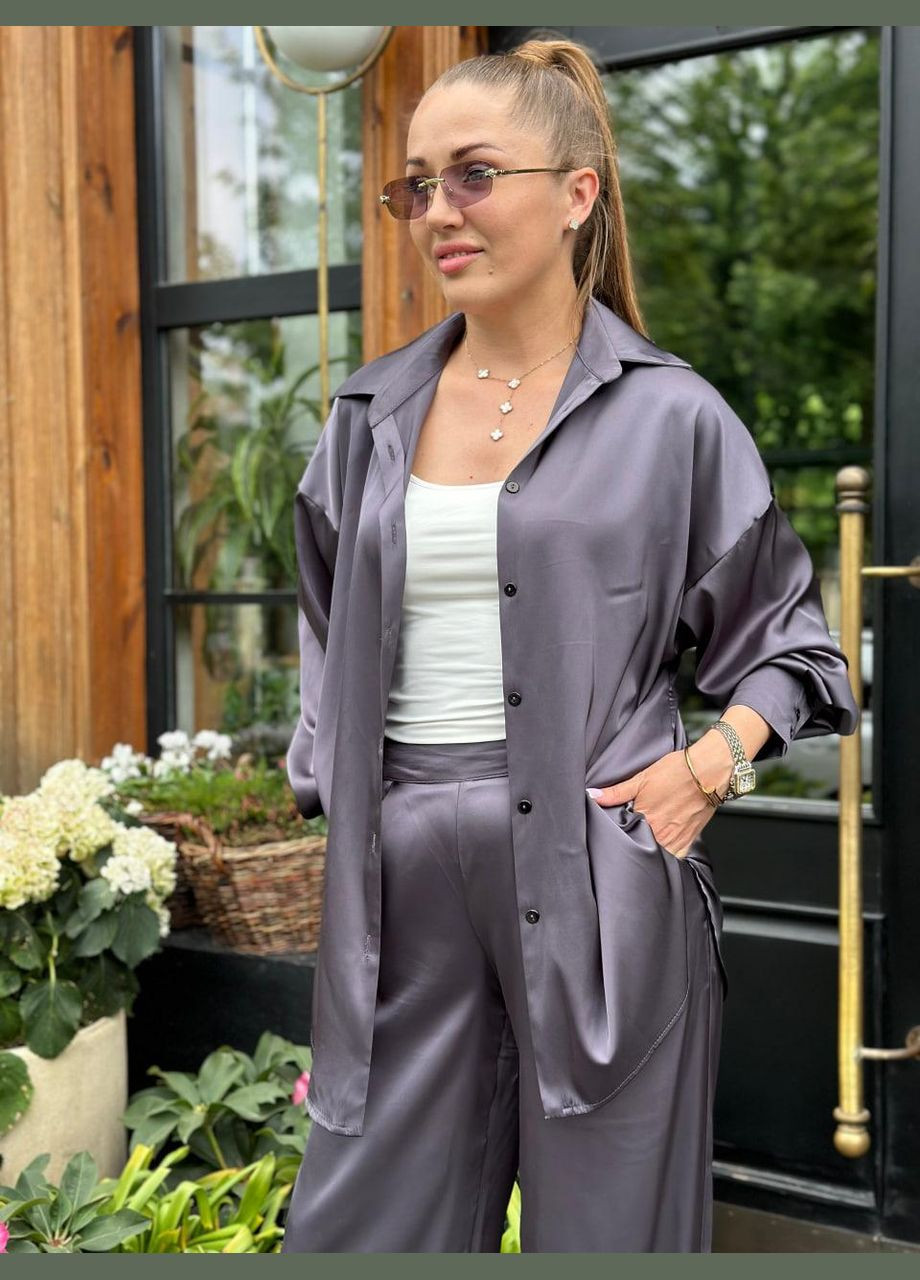 Жіночий костюм з шовку Армані сорочка та штани Графіт Maybel (335011346)