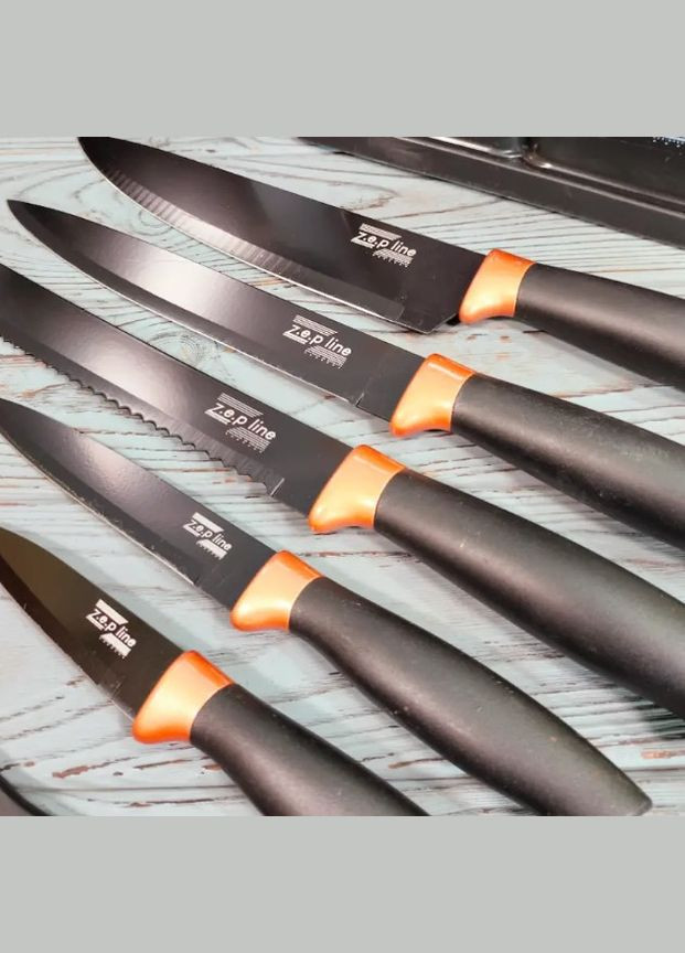 Набір кухонного приладдя з набором ножів 19 предметів чорний (2104618510) Zepline ZP-107 чорний, пластик, нержавіюча сталь