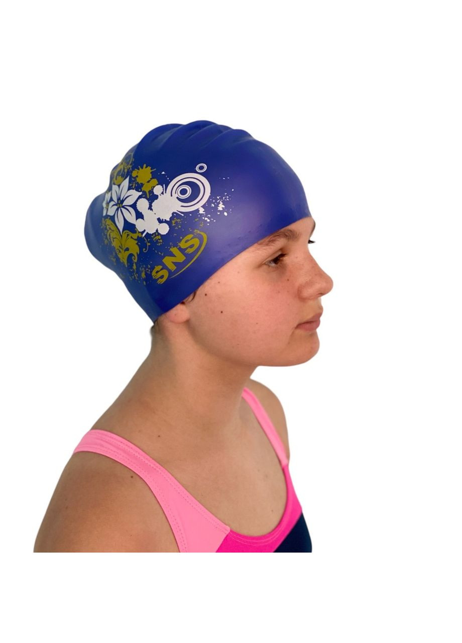 Шапочка для плавания для длинных волос, dark blue flowers KW3С () SNS (316322476)