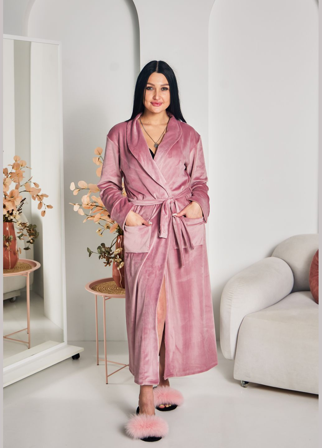 Халат довгий велюровий жіночий на запах No Brand халат (316261743)
