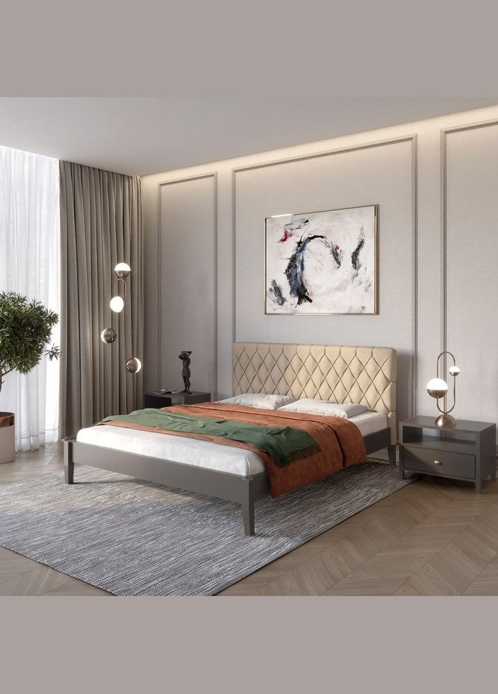 Односпальная деревянная кровать Венеция ДК (RAL9011)/Аляска 23 (Бежевый) 90х190 см (MBG-5749) Mebigrand (366083101)