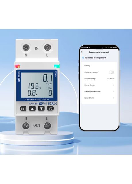 Умное Wi-Fi реле автомат TOVA-63T 1P+N 63A со счетчиком электроэнергии Tomzn (367954167)