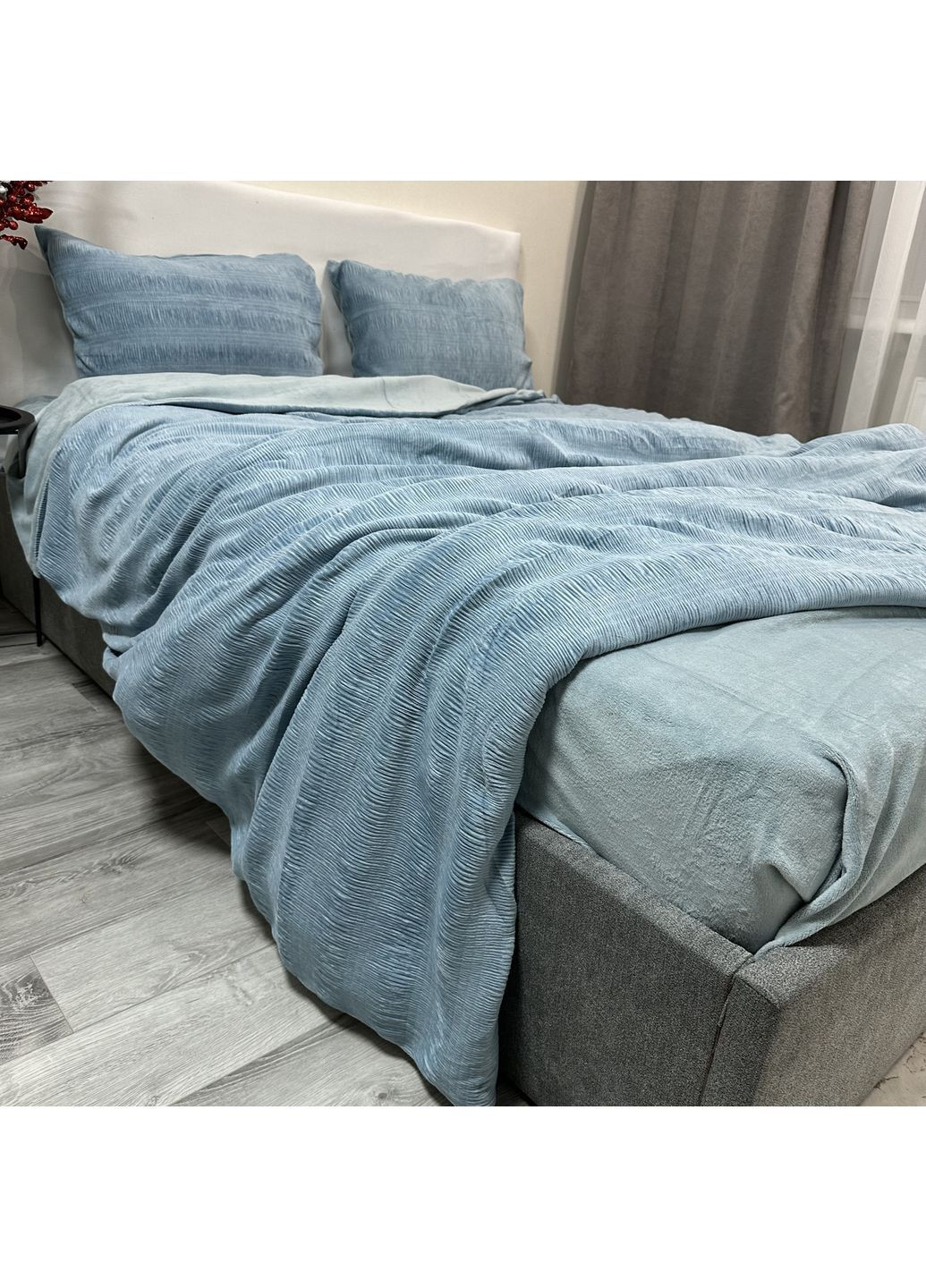 Постельное белье "Luxury Жатка Велюр" (Евро). 200х230 см голубого цвета. No Brand (365749760)