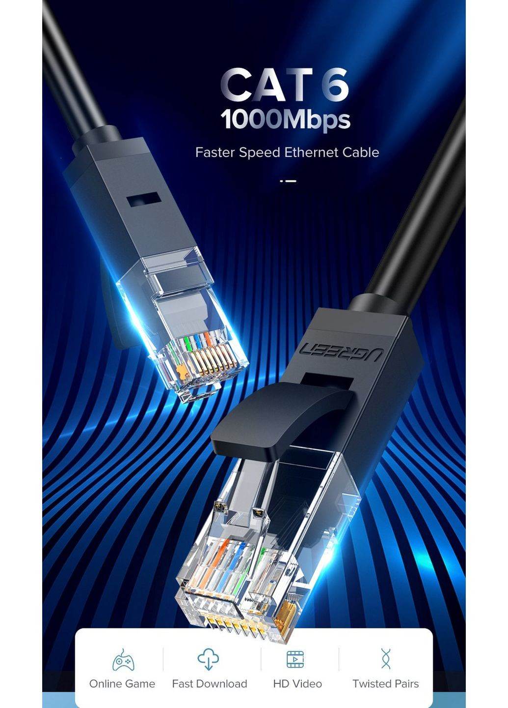 Кабель Cat 6 U/UTP Lan Cable 3m (Black)(UGR-20161) (UGR-20161) Ugreen NW102 (369609606)