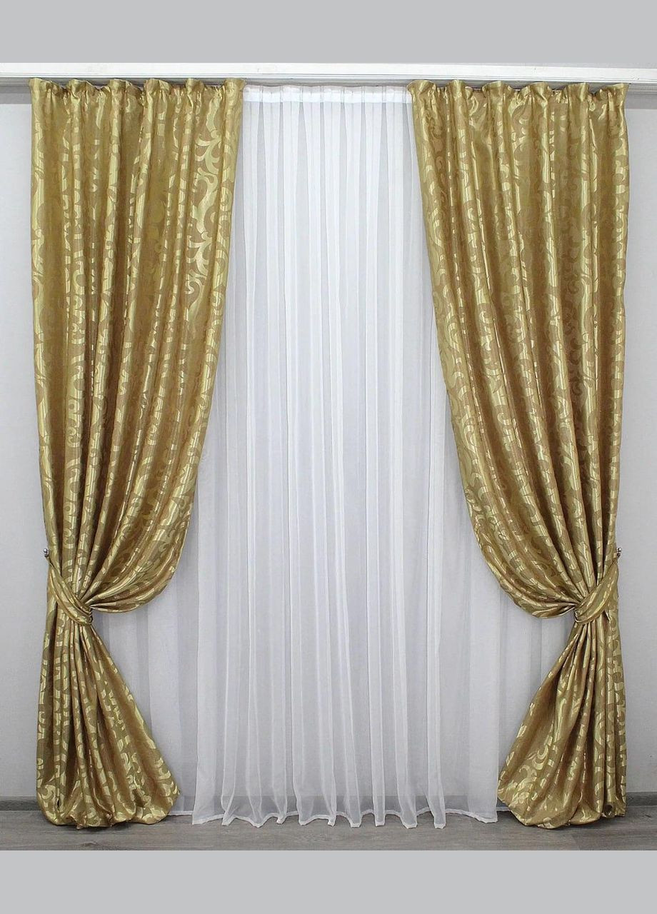 Комплект шторы тюль спальни долговечные Золотистый 2 шт штор 1.5 х 2.7 м + тюль 4 х 2.7 м (П4К-Е091шВ-5) No Brand (306633080)