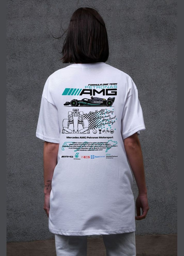 Біла оверсайз футболка з принтом amg white Without