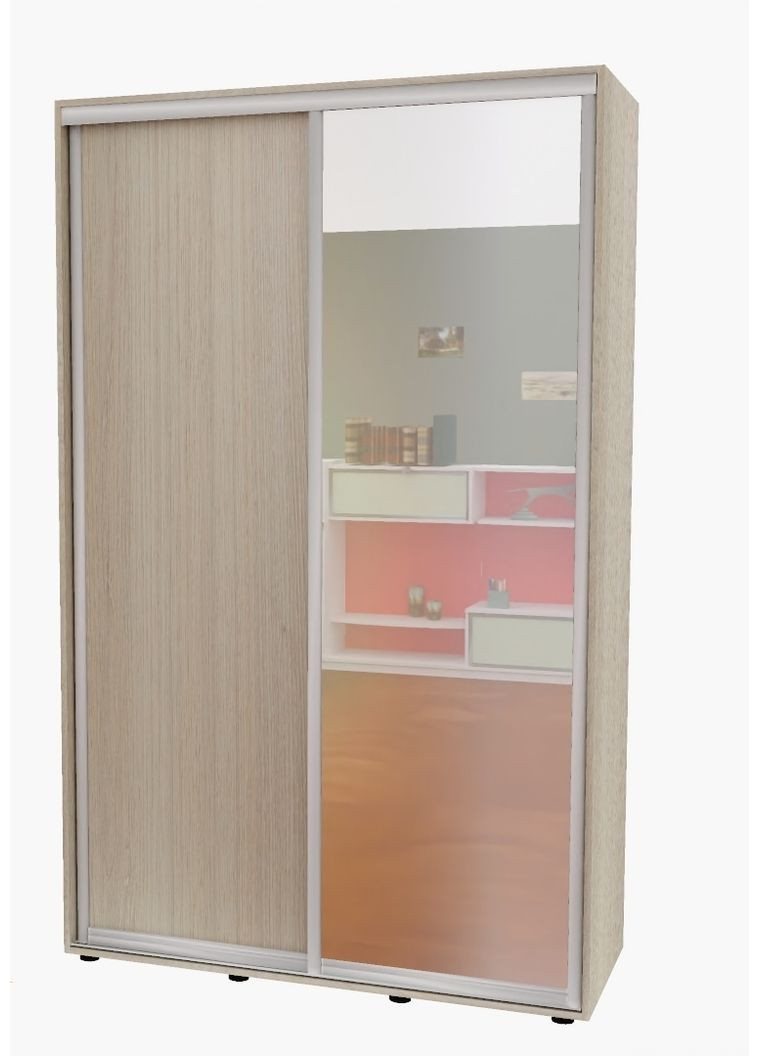Шафа-купе дводверна 150*60*230 см Дуб Шамоні світлий 2 двері ДСП + Дзеркало Алекса (360478068)