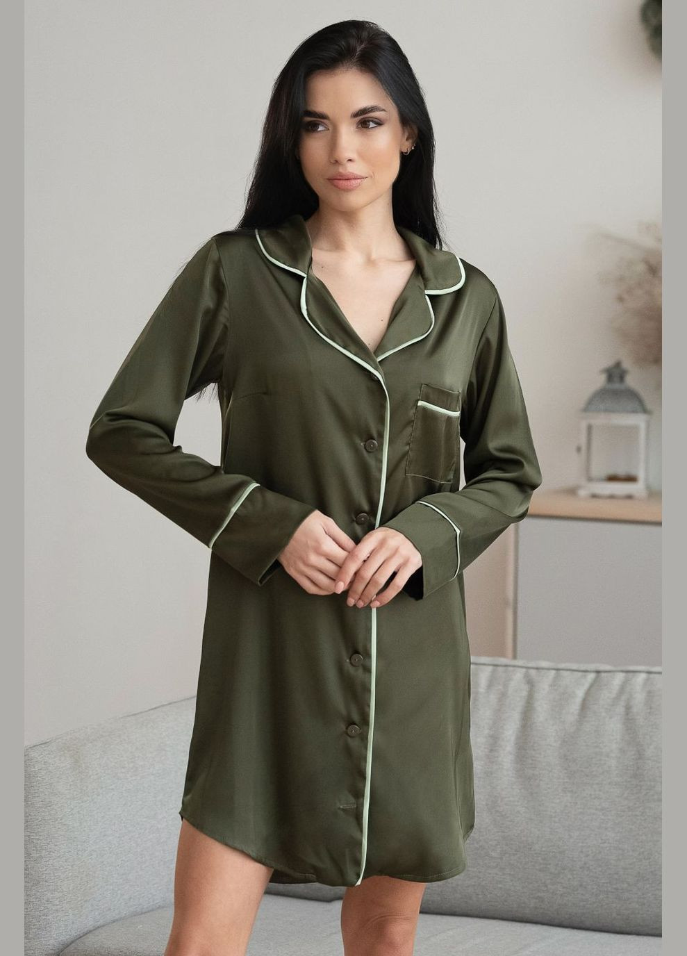 Жіноча сорочка-халат Рх1385 Хакі MiaNaGreen (331148516)