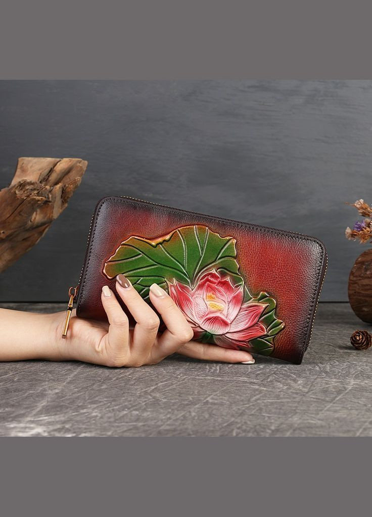 Кошелек женский клатч из натуральной кожи коричневый модный с цветами Me 9735 (336550968)