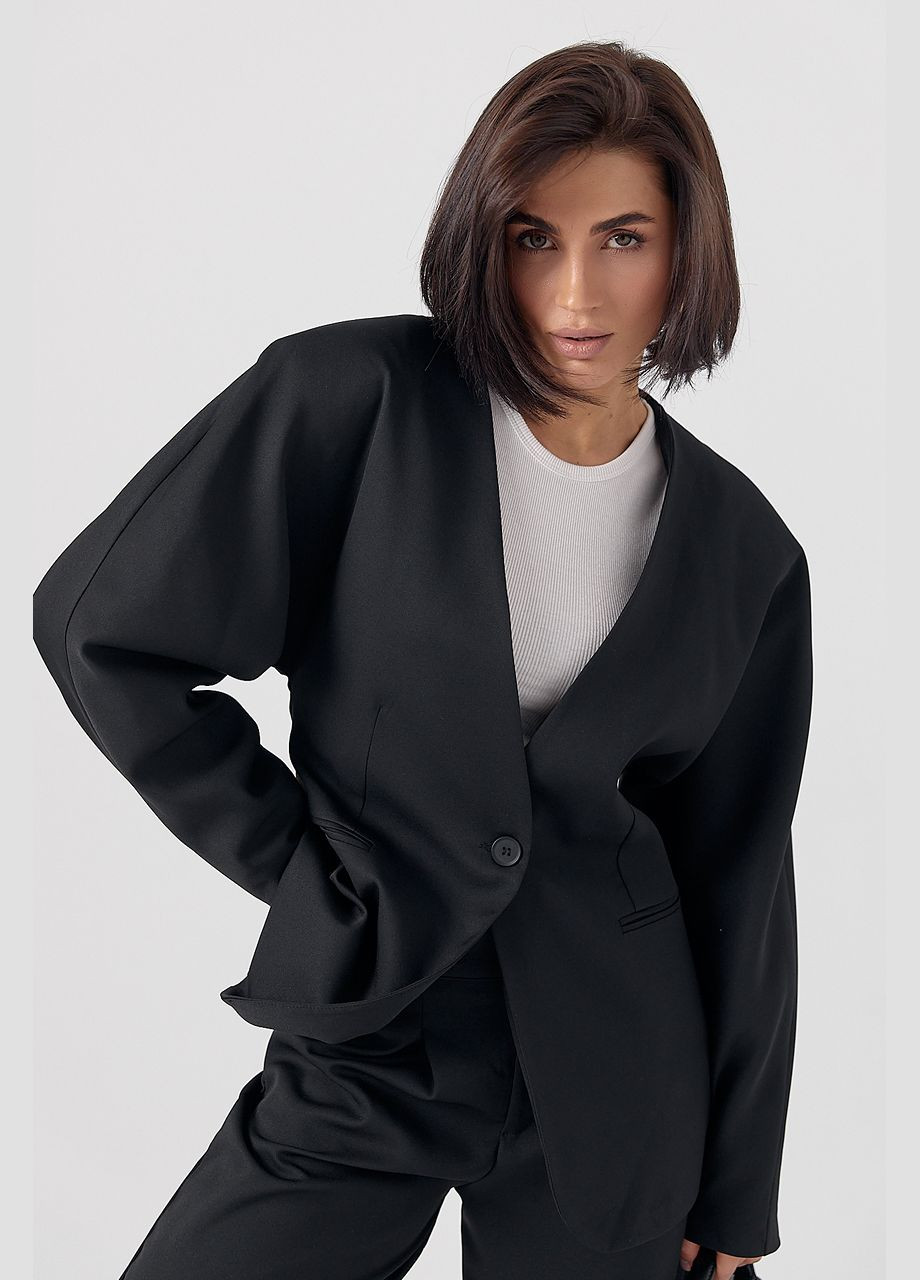 Класичний жакет без коміра з імітацією кишень Lurex (322343104)