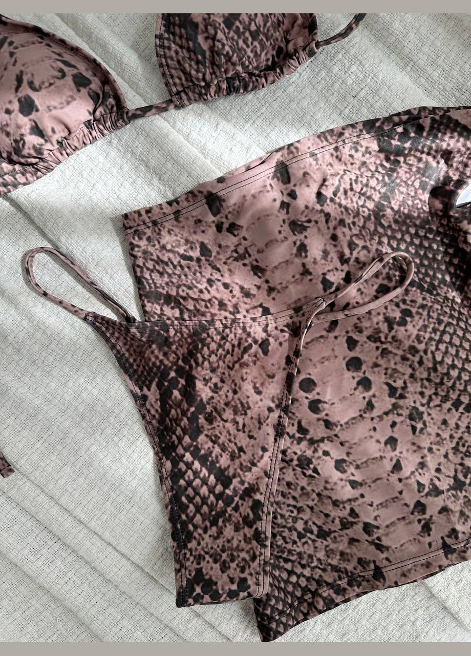 Комбінований літній ефектний купальник зі спідничкою в зміїний принт роздільний Vakko