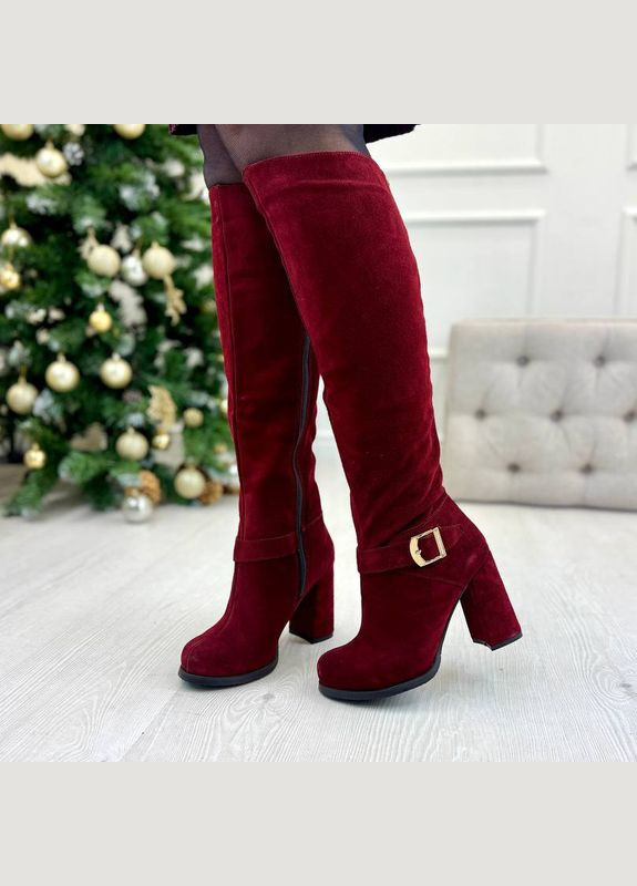 Осенние высокие демисезонные замшевые сапоги на устойчивом каблуке, цвет бордо. 38 размер Vasha para